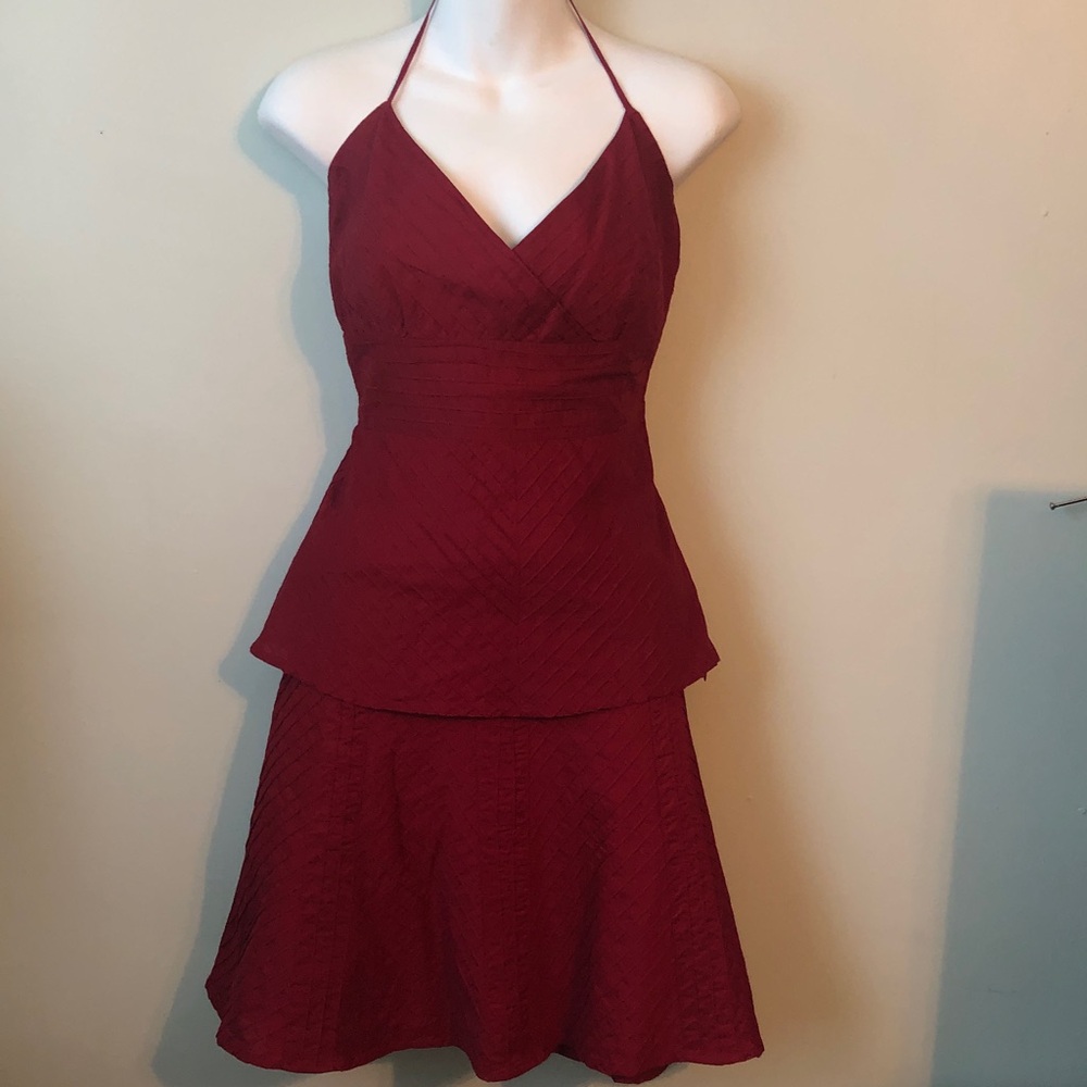 Women’s 2-Pieces Halter A-Line Bodice 34” Wide-Flare Burgundy Skirt Set (NWOT)
